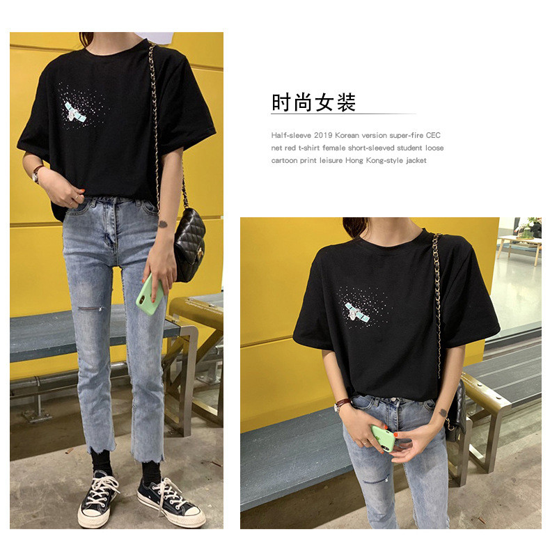 施悦名 刺绣t恤女ins潮 shirt 2021新款韩版宽松百搭休闲短袖上衣女夏