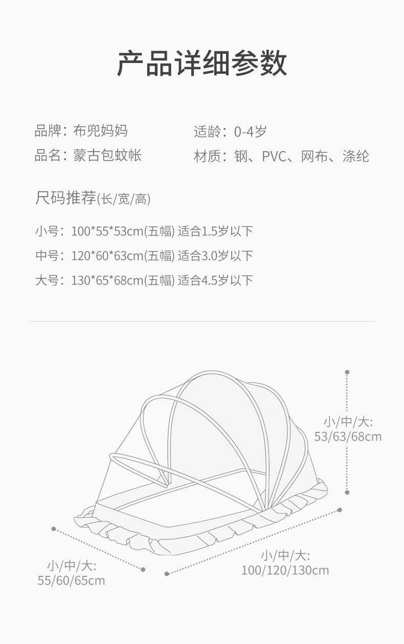 汤河店 婴儿蚊帐罩可折叠宝宝小床全罩式通用防蚊罩儿童蒙古包无底蚊帐