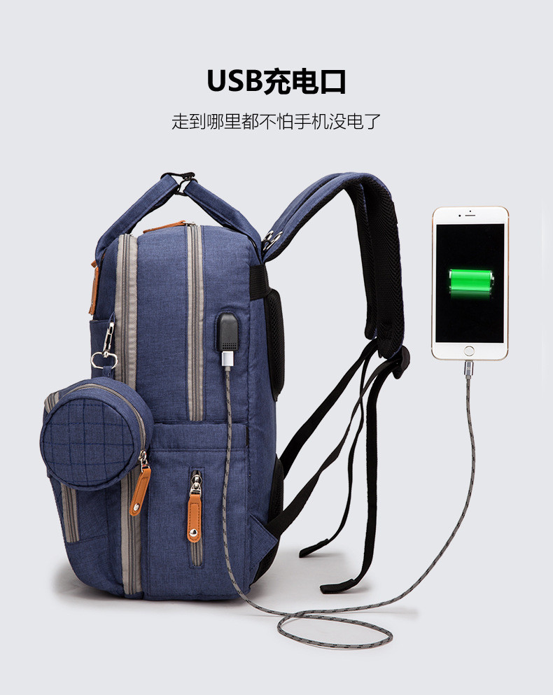 小童马 新款多功能大容量双肩妈咪包带USB跨境热卖5件套妈妈包