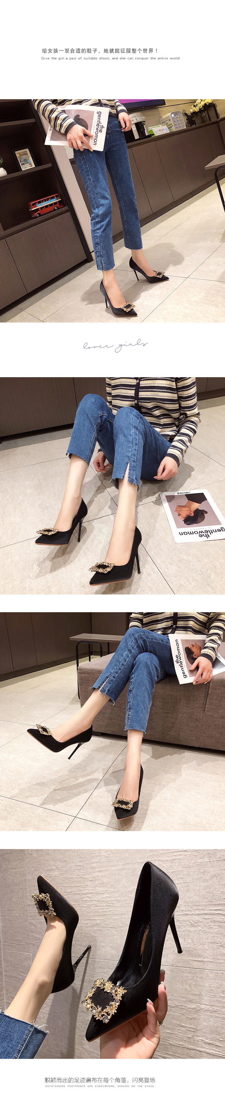 小童马 2021韩版时尚尖头水钻高跟鞋网红仙女风显瘦女单鞋细跟宴会鞋