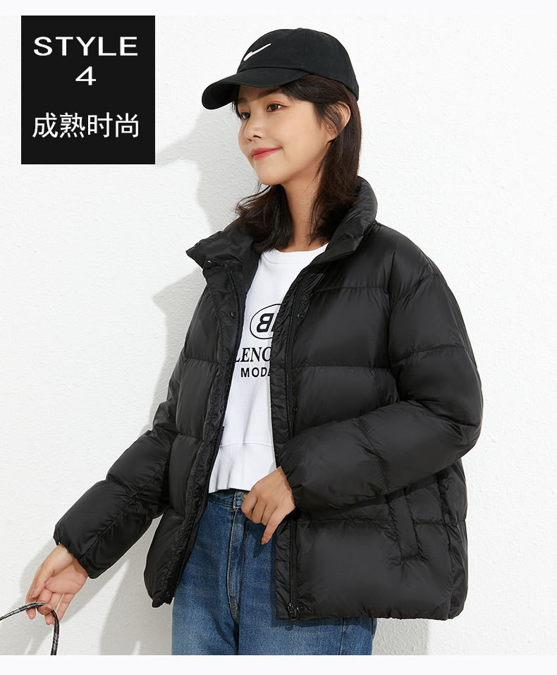 施悦名 2021女式90绒纯色立领女装羽绒服加厚白鸭绒面包服