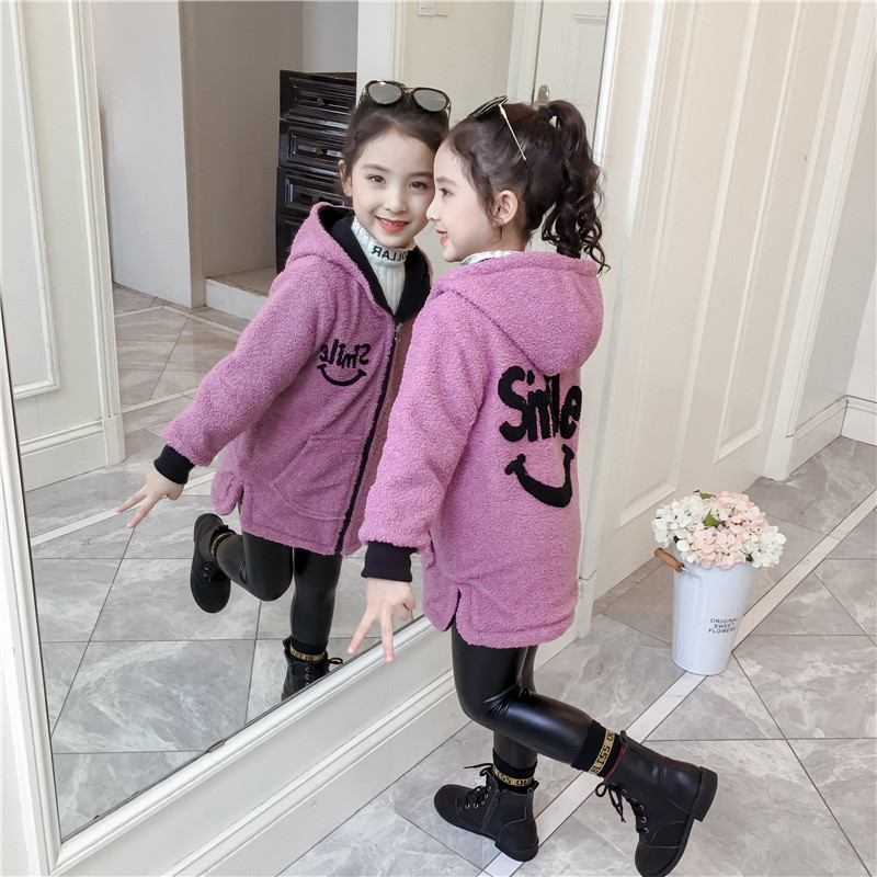 洋湖轩榭 女童外套冬装2022儿童加绒加厚两面穿上衣洋气