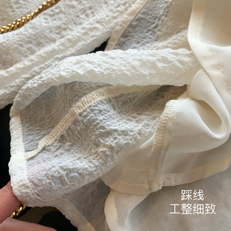 施悦名  22新款 高端精致显瘦蕾丝V领知性优雅香风衬衫长袖甜美春C022521