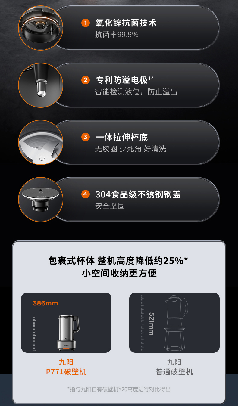 九阳/Joyoung 【肖战推荐】九阳超轻全钢破壁机加热料理机家用多功能豆浆机P771