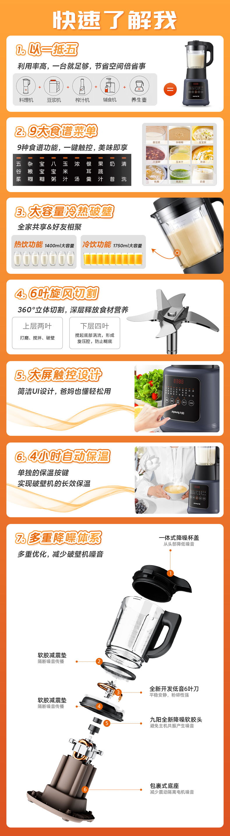  九阳/Joyoung 破壁机家用全自动小型加热多功能豆浆料理1升