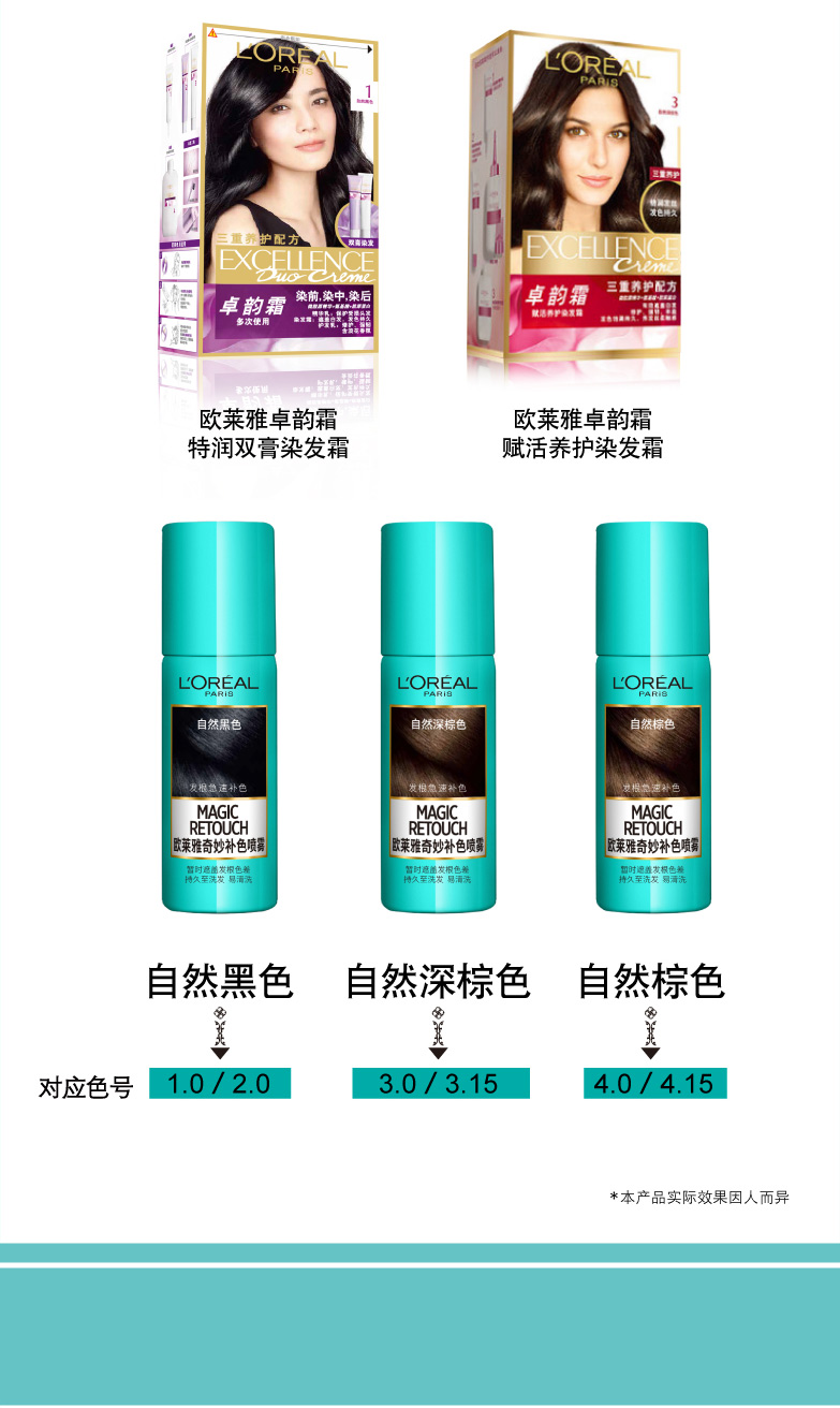 欧莱雅奇妙补色喷雾75ml 一次性不伤发染发霜剂健康无氨持久遮白发