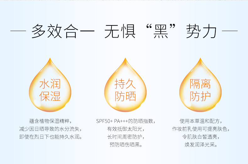 百雀羚气韵莹白纯皙防晒隔离乳SPF50+PA+++（50g）全身面部户外防晒乳防水防紫外线