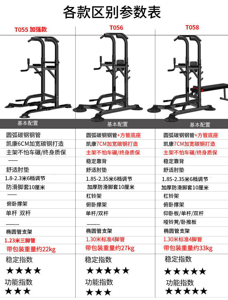 凯康 引体向上器 室内单杠家用健身器材单双杠卧推器 举重床 力量训练器 单功能健身器T058套装