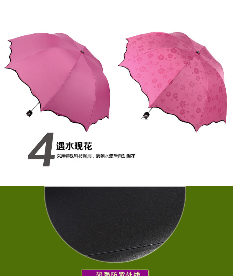 建德馆千岛湖遇水开花晴雨伞折叠创意女太阳伞黑胶防紫外线遮阳伞超强防晒