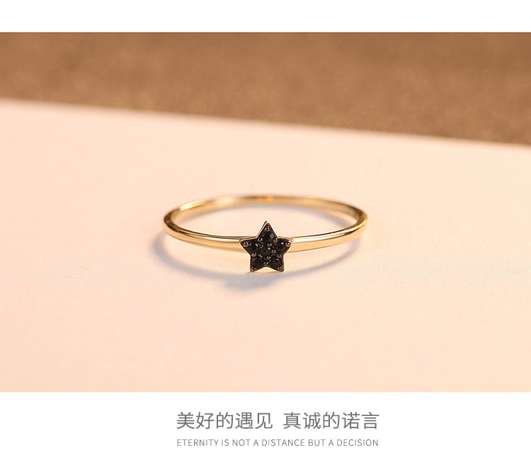 奈唯 14K金黑色星星镶锆石女戒指-与星相伴