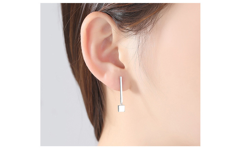 奈唯 S925银韩版简约百搭时尚气质光面耳钉-线条方块