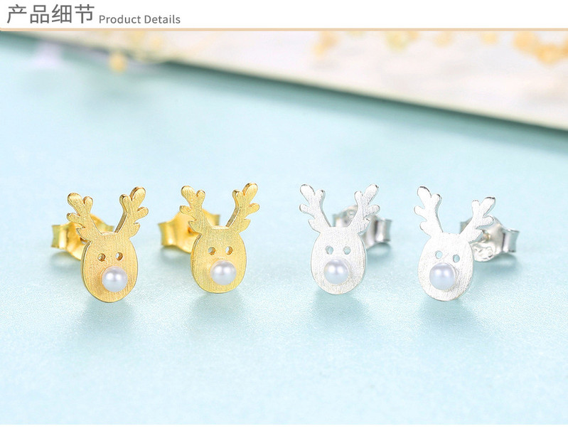 奈唯 S925银圣诞韩版甜美小清新拉丝耳钉-圣诞小鹿