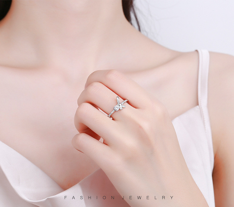 奈唯 S925银蝴蝶结戒指女生新款小众设计时尚个性银手饰镶开口指环-甜美蝴蝶结
