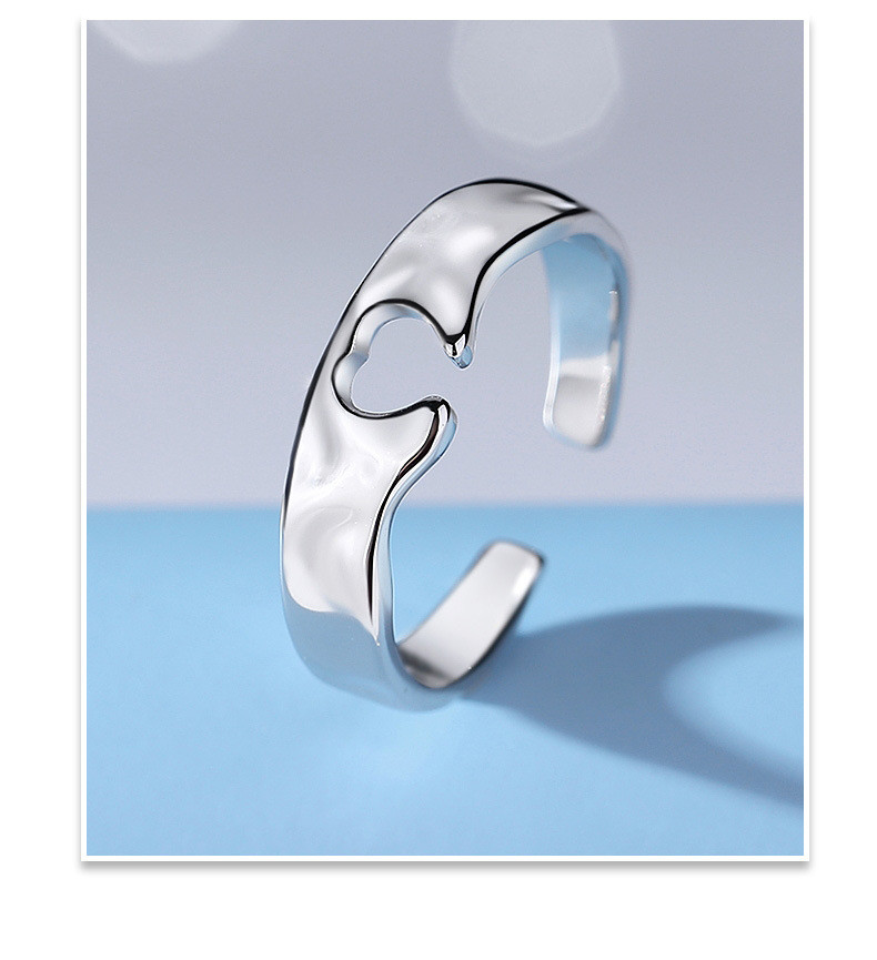 奈唯 S925银轻奢小众设计情侣对戒女戒指叠戴指环-海洋之心