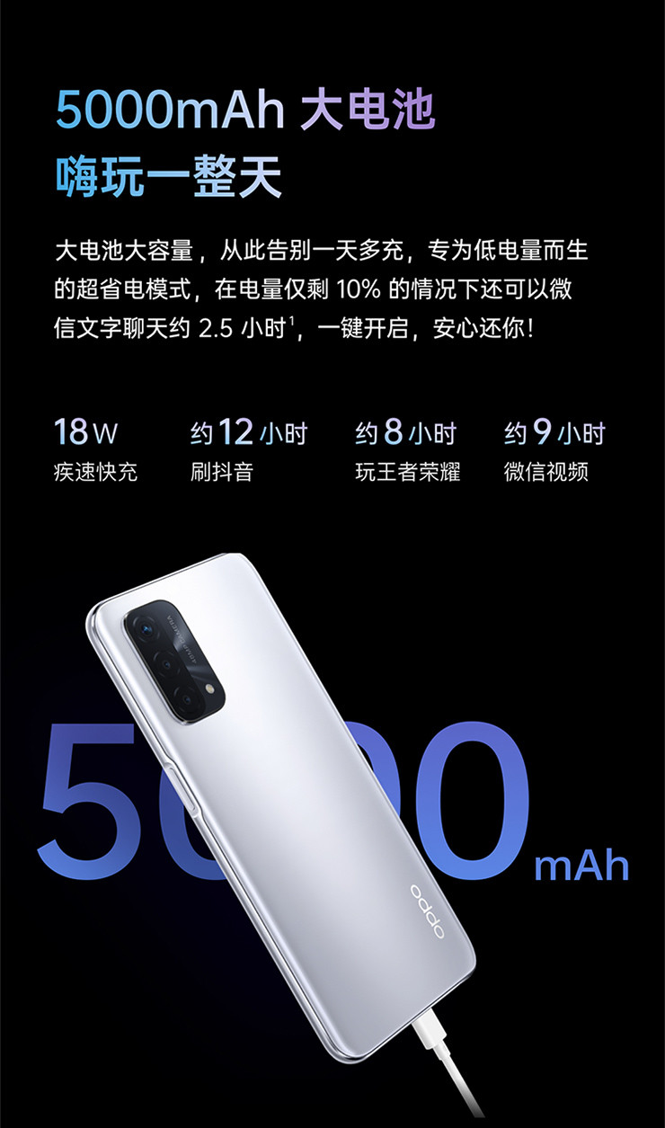 OPPO A93新品4800万像素 5000mAh大电池 高通骁龙双模5G手机