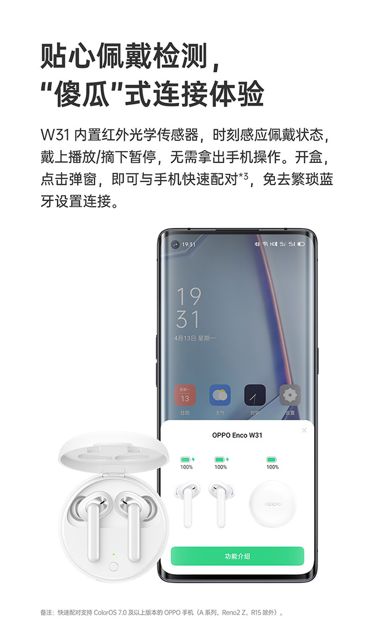 OPPO Enco W31 真无线蓝牙耳机 通话降噪耳机 游戏/音乐/通话/运动耳机 通用