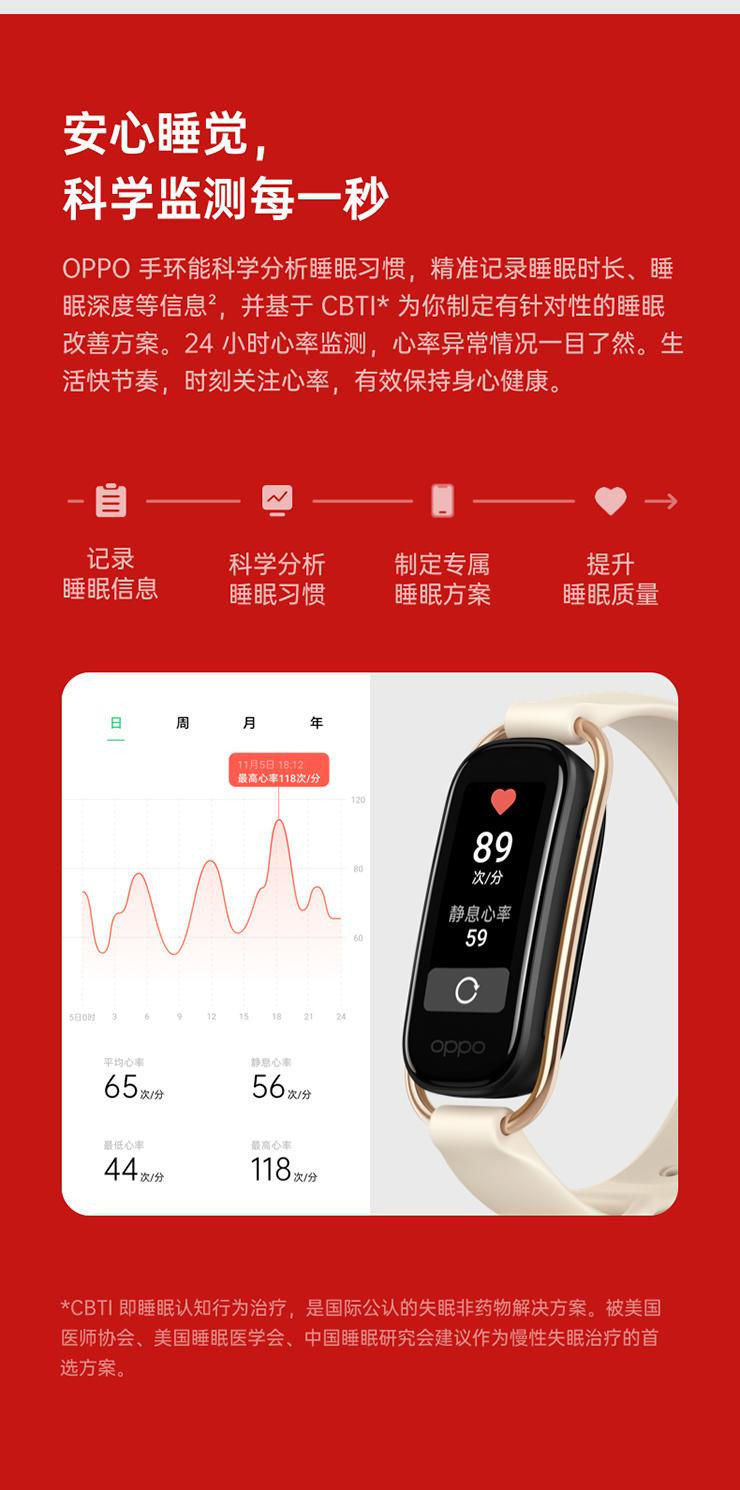 OPPO手环 睡眠心率监测 运动手环 多功能智能手环