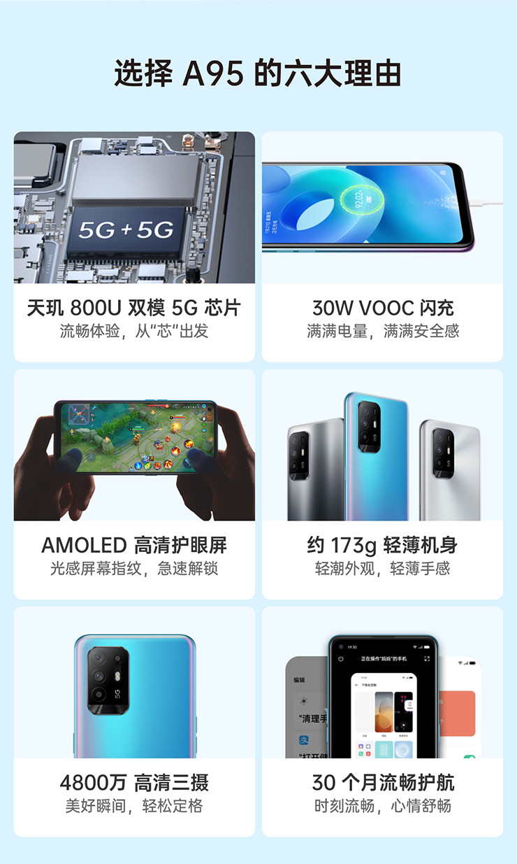 OPPO新品 A95 30W闪充4800万三摄轻薄智能5G手机