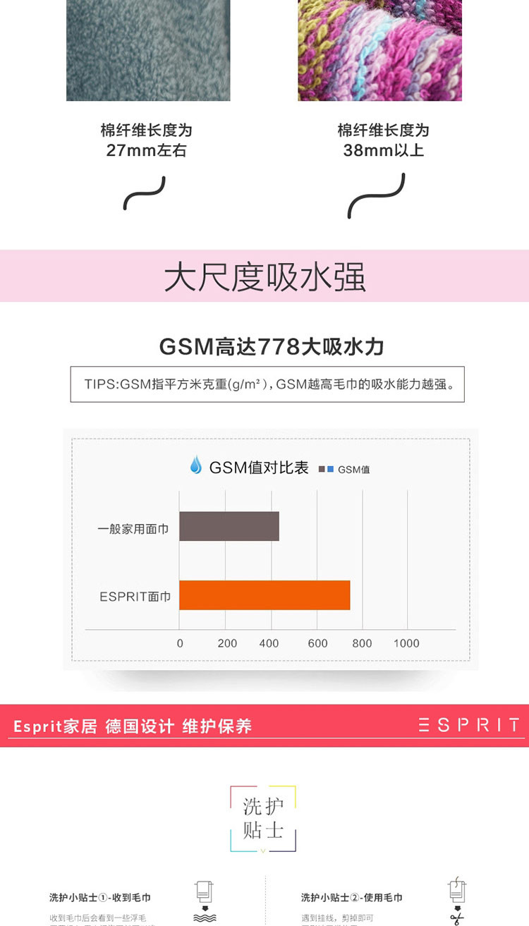 ESPRIT 纯棉柔软面巾TB16 运动健身吸水吸汗 户外时尚高档毛巾 绵柔舒适