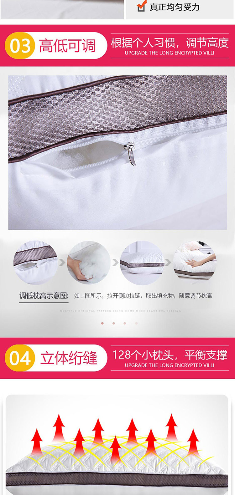 南极人NanJiRen家纺 磨毛绗绣双边立体枕头单只装 48*74cm 酒店宿舍 床上用品