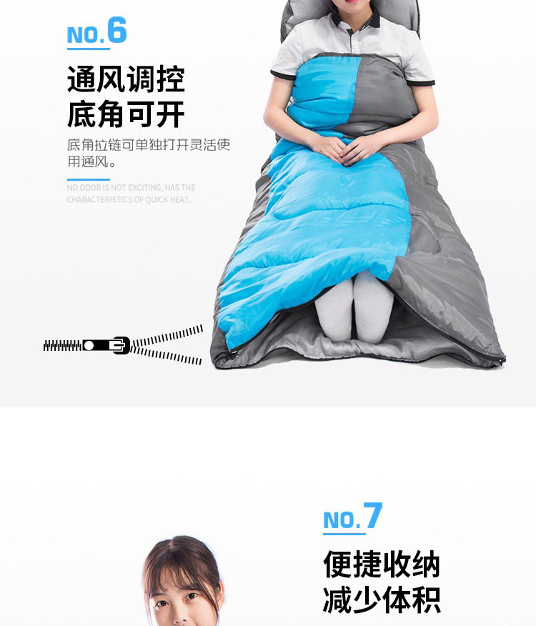 狼行者LXZ-2010 纯棉信封式成人户外睡袋 S型蓝色1.3kg