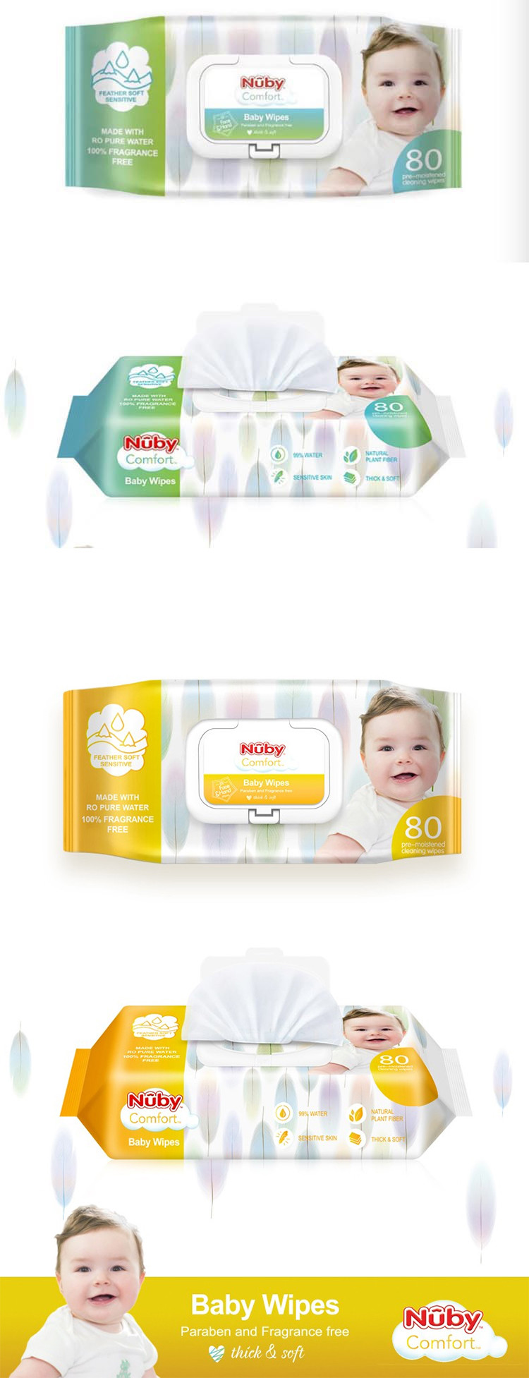 nuby 婴儿柔肤湿纸巾 80抽*5包 超享5包装【热卖推荐】