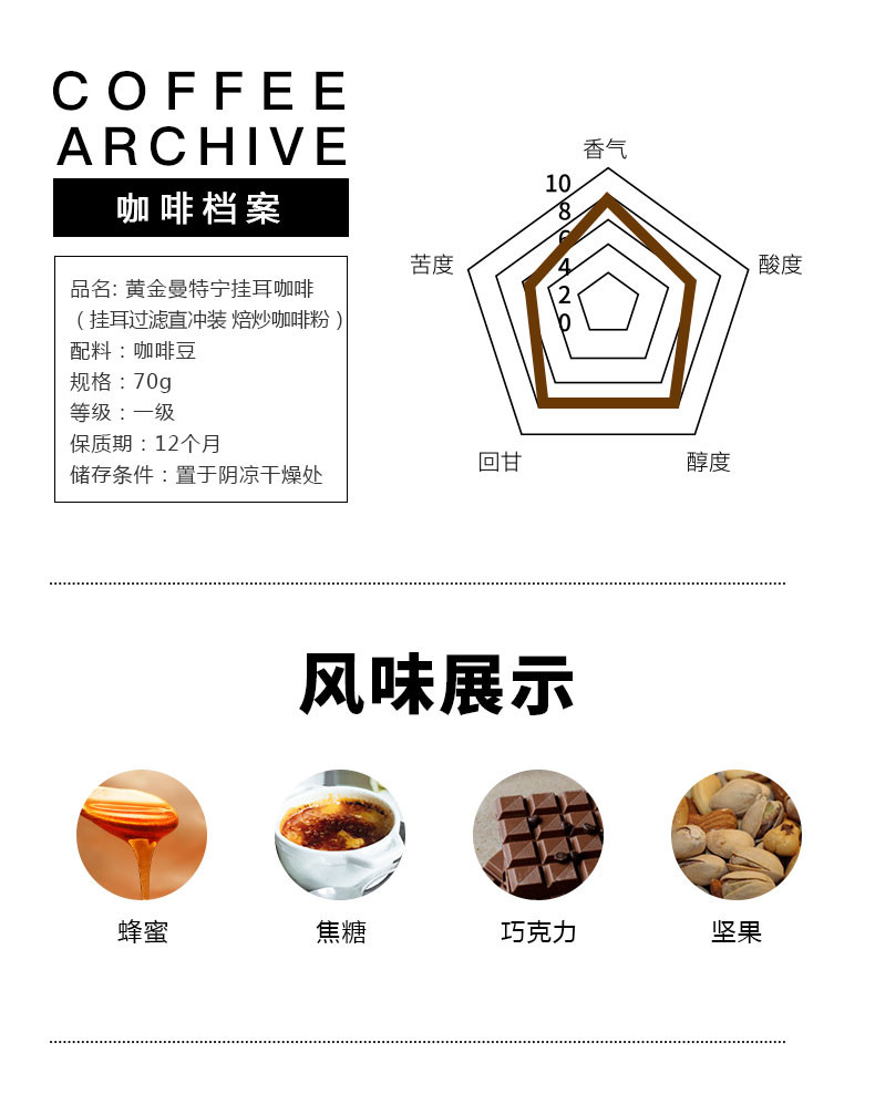 猫屎咖啡 【广州馆】猫屎咖啡  黄金曼特宁咖啡（挂耳装）70克（10克*7包）