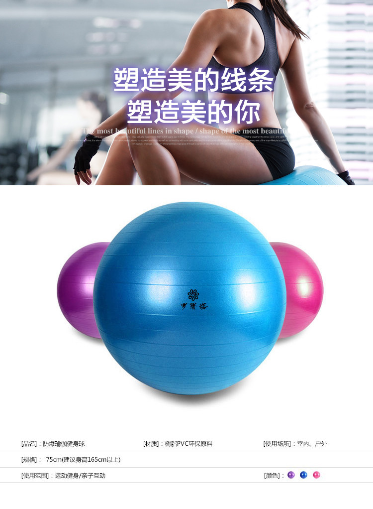 罗赛塔 瑜伽健身球D75cm（含高级脚踏式打气筒，专用气拔） 加厚健身球 男女通用弹力球