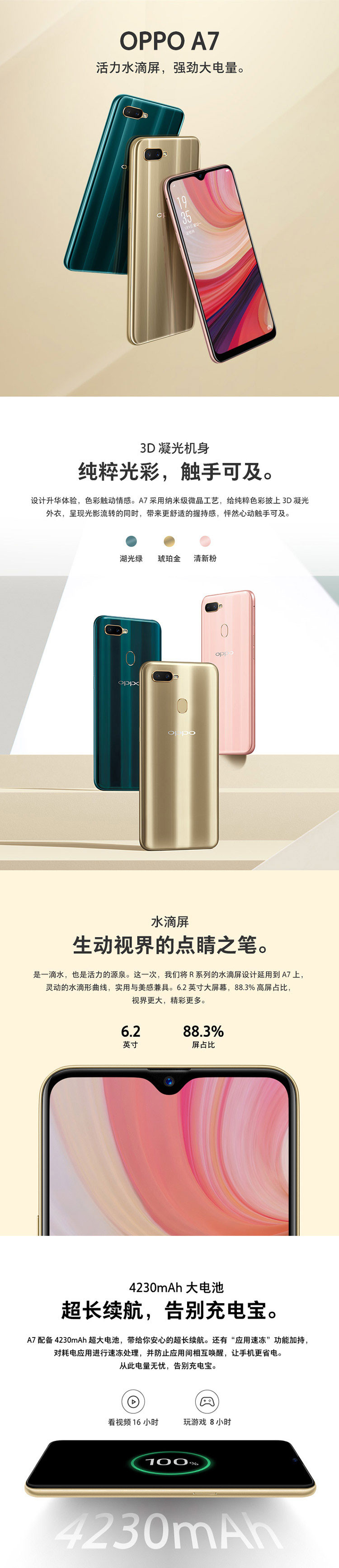 OPPO A7 全面屏拍照手机 4GB+64GB 全网通 移动联通电信4G双卡双待手机