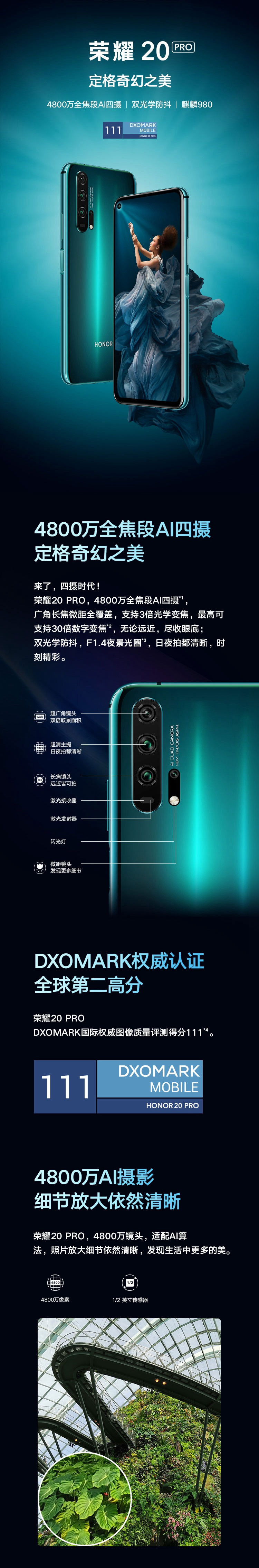 华为/HUAWEI  荣耀20 Pro手机 全网通 蓝水翡翠 8G+128G内存 电池容量（mAh）