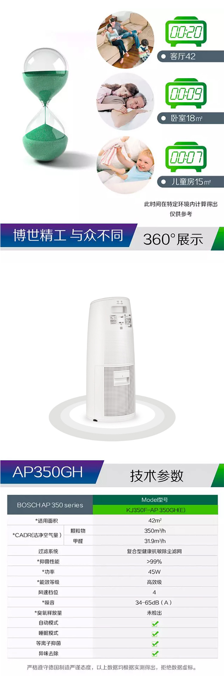 博世（BOSCH)KJ350F-AP350CH 空气净化器 家用 PM2.5二手烟雾味 静音