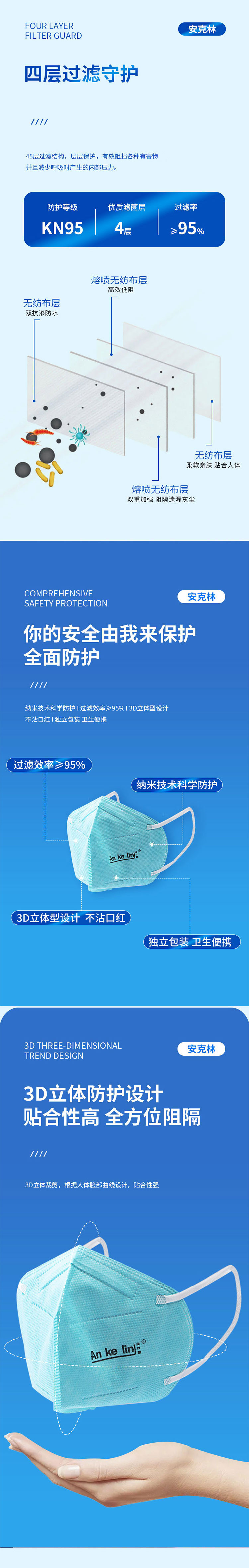 安克林 独立包装、折叠款 4层抗菌口罩 10个/盒