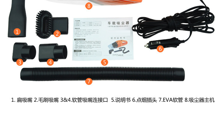 Racing 120瓦大功率强吸力车载便携吸尘器车载干湿两用LED照明