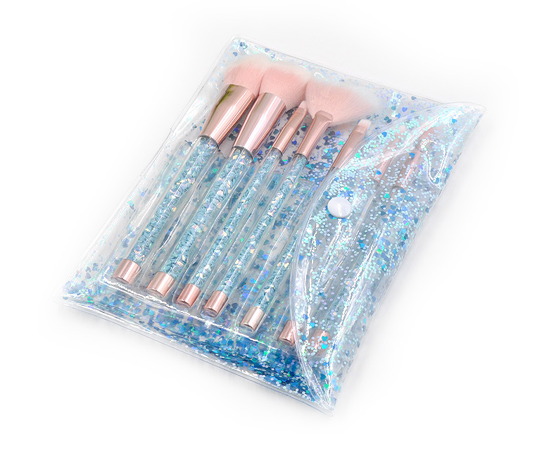 新款 7支透明水晶亮片钻石柄化妆刷套装 流沙液体柄美妆彩妆工具