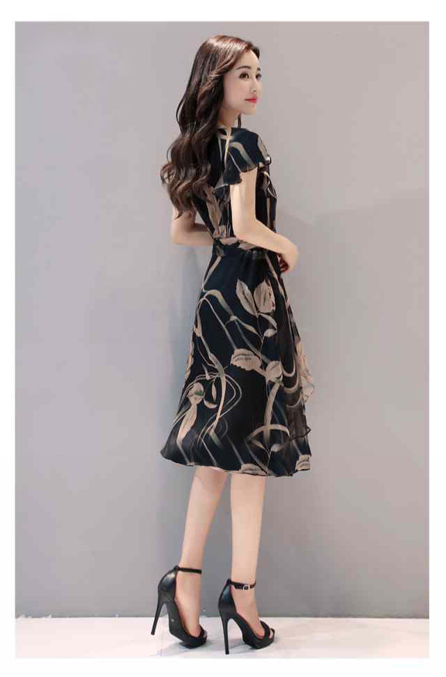 夏季新款女装韩版显瘦大码印花连衣裙时尚气质短袖袖