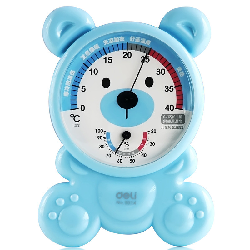 得力/DELI 得力9014温湿度计室内可爱卡通造型婴儿房温度计可立放家用温度表颜色随机