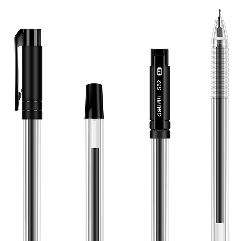 得力/deli  s52中性笔碳素笔水笔签字笔黑笔文具书写笔8支装