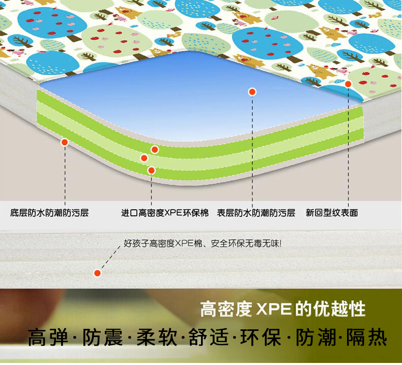 好孩子宝宝爬行垫加厚无味 婴儿防摔地垫家用xpe防潮垫客厅爬爬垫