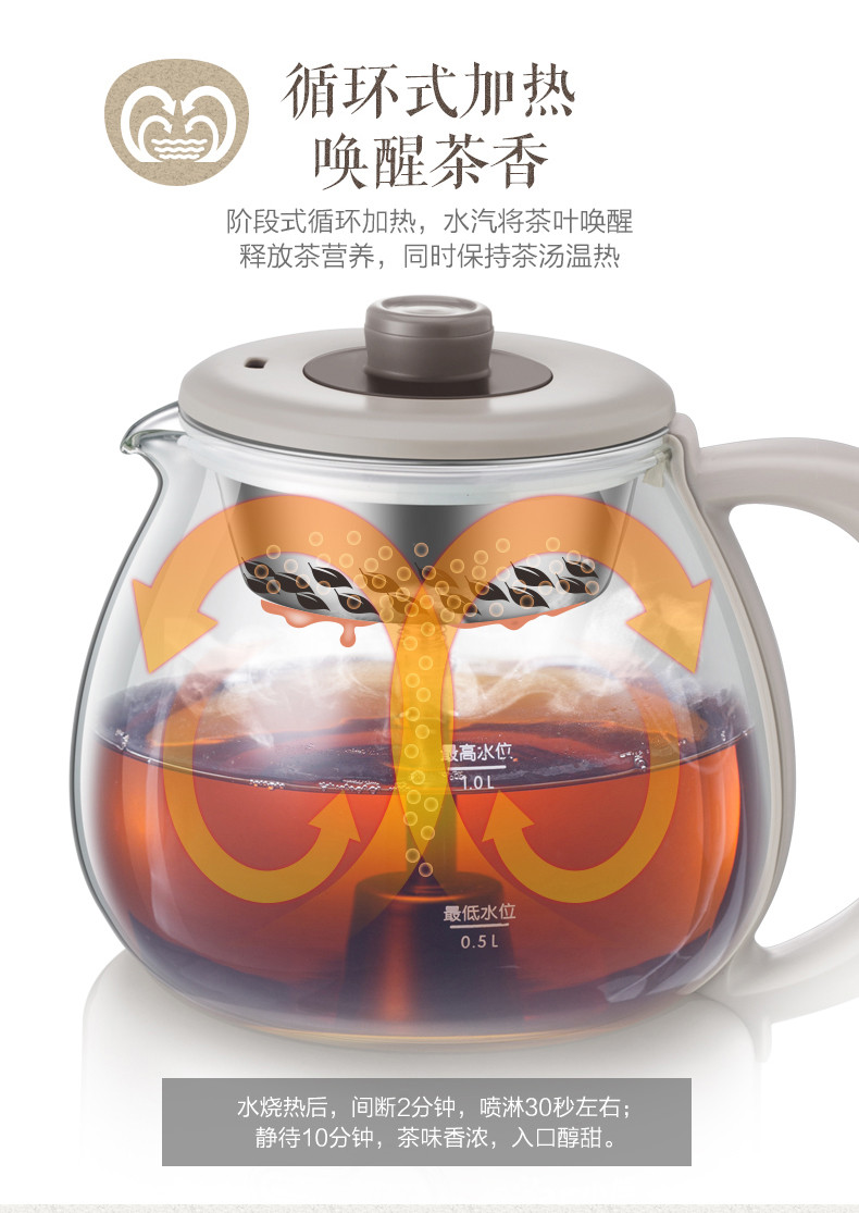 小熊 ZCQ-A10Q1养生壶全自动迷你加厚玻璃花茶杯黑茶煮茶器