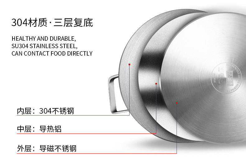 居家夫人 304不锈钢深汤锅复底加厚炖锅不粘锅电磁炉煲汤锅 JB2300