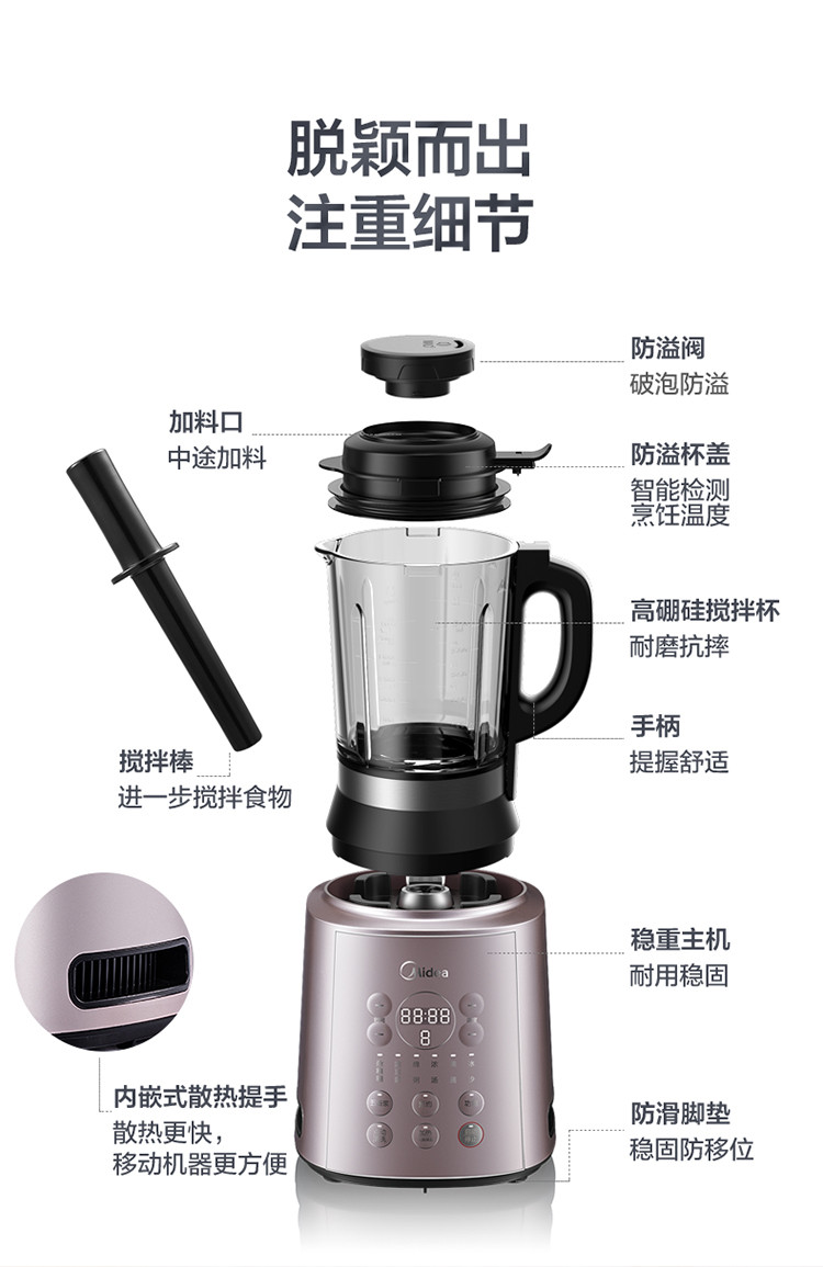 美的/MIDEA  MJ-BL1011A破壁料理机家用多功能豆浆果汁机全自动