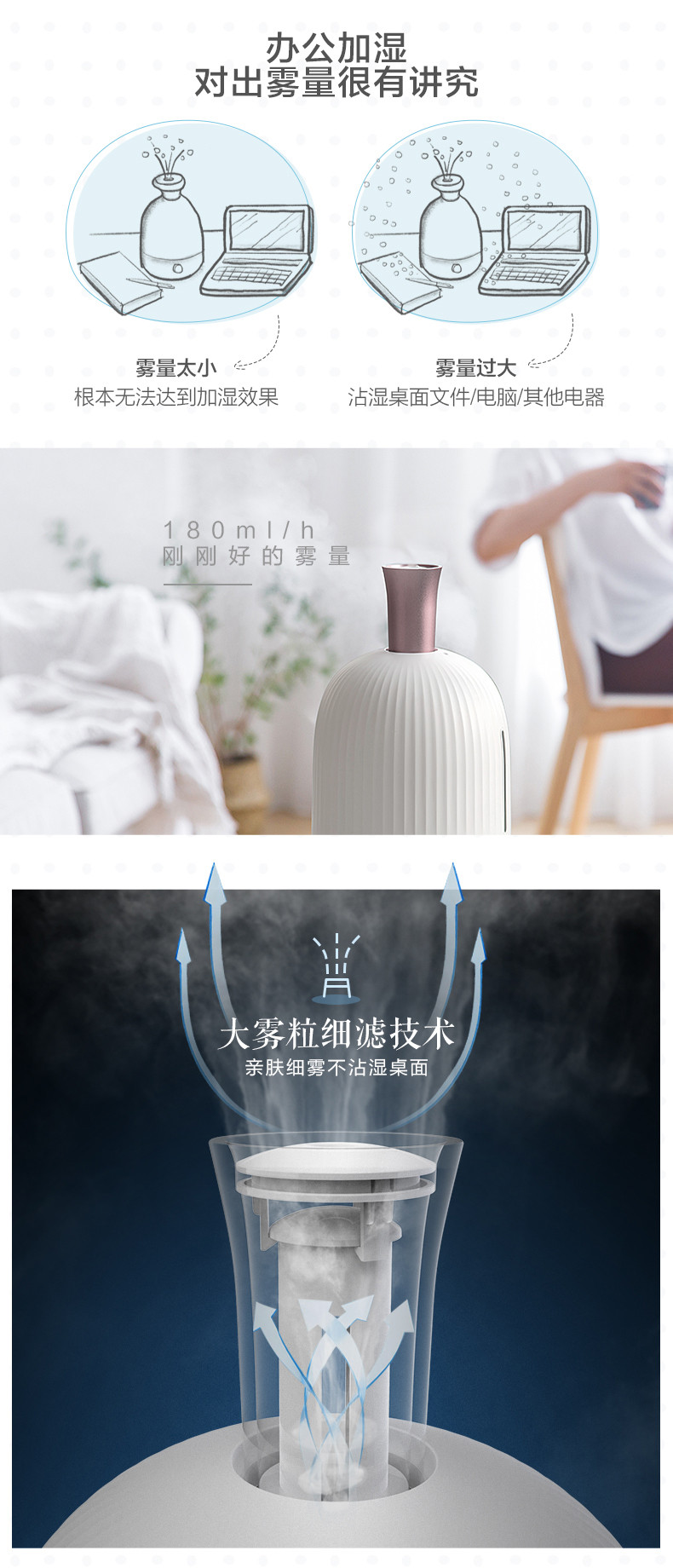 小熊（Bear）加湿器家用静音负离子净化卧室办公室香薰机JSQ-B20L1