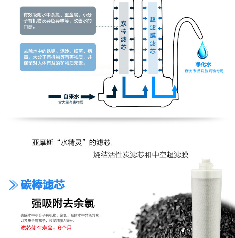 亚摩斯/AMOS超滤净水器家用直饮厨房自来水龙头五级过滤器净水机UF052