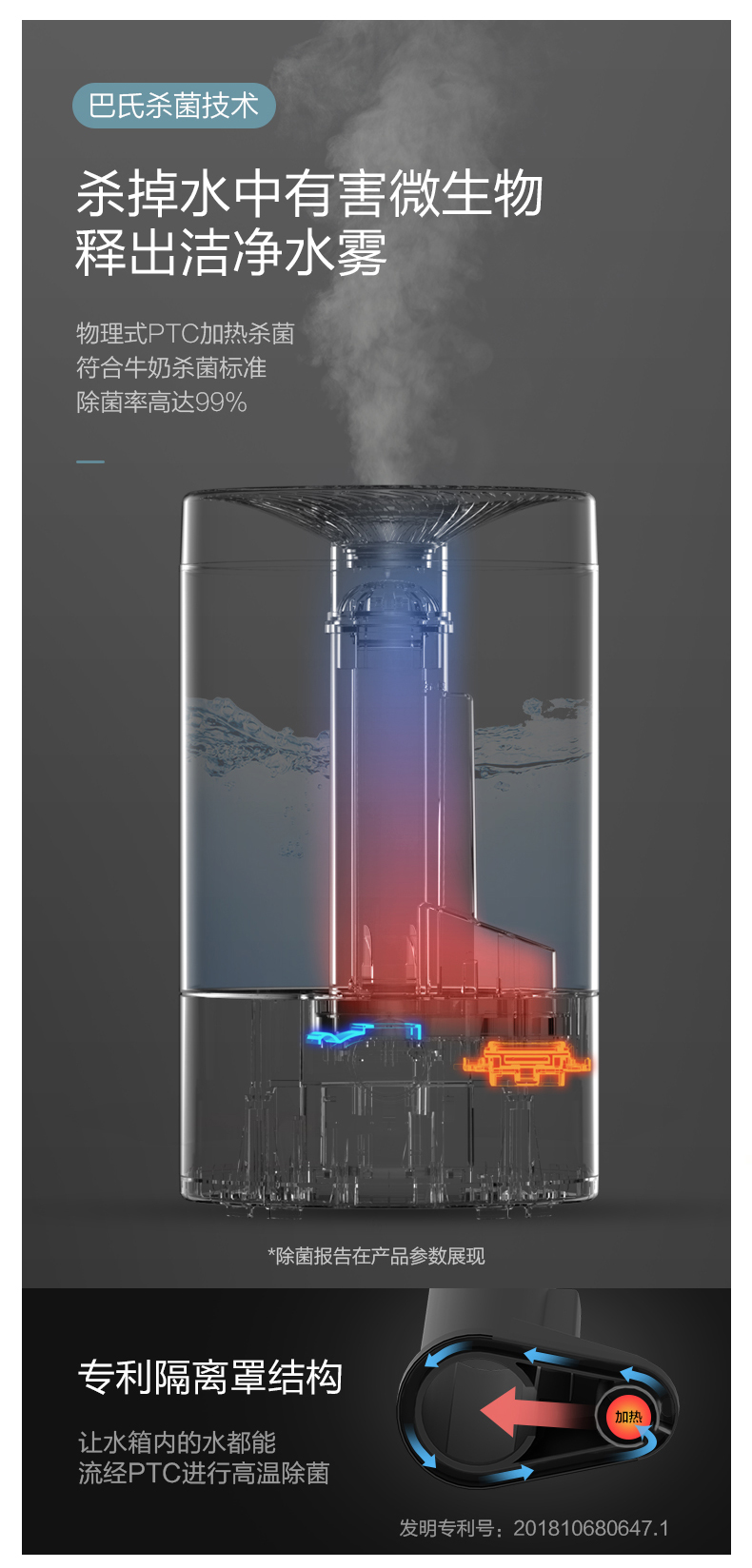 Bear/小熊 JSQ-C40L1上加水加湿器家用静音卧室大容量办公室