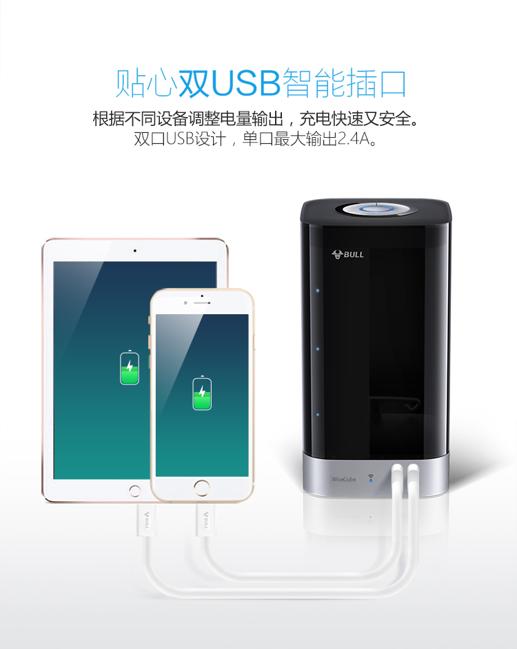 公牛（BULL) 智立方USB智能插座 2USB接口+6插孔APP独立控制带WIFI控制F1331