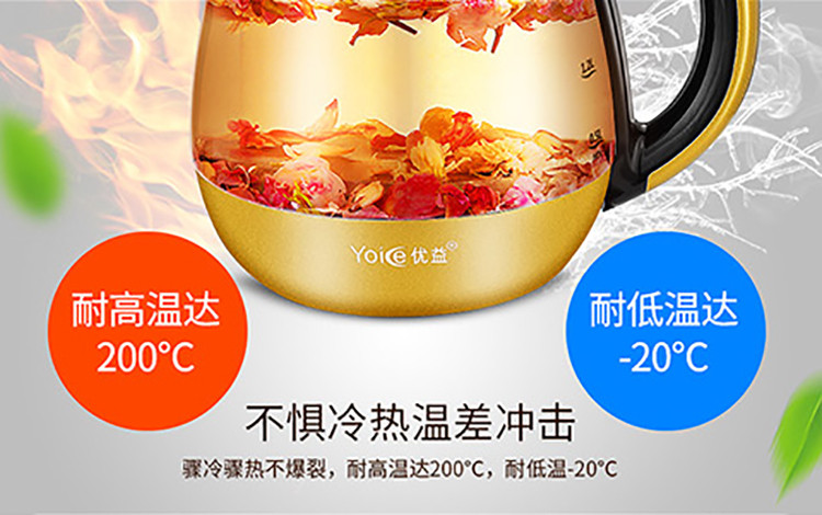 优益/YOICE 养生玻璃壶1.8L多功能花茶壶分体式煮茶器Y-YSH8