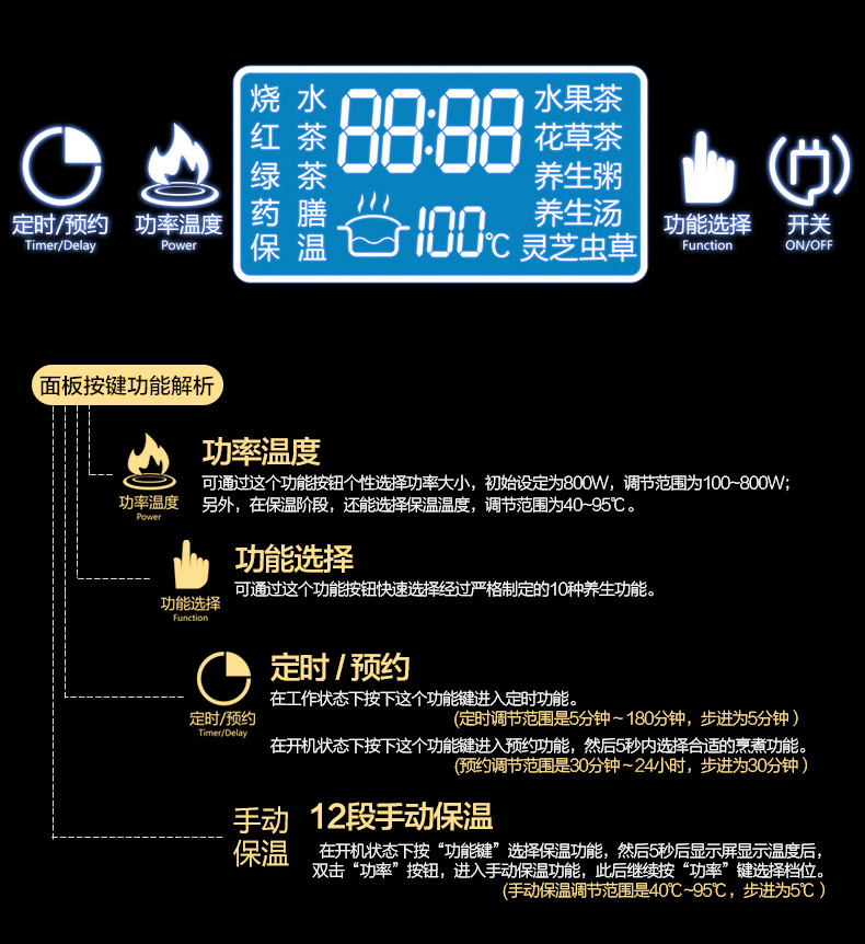 韩国现代(HYUNDAI）多功能全自动玻璃电水壶玻璃炖盅花茶壶QC-YS2098