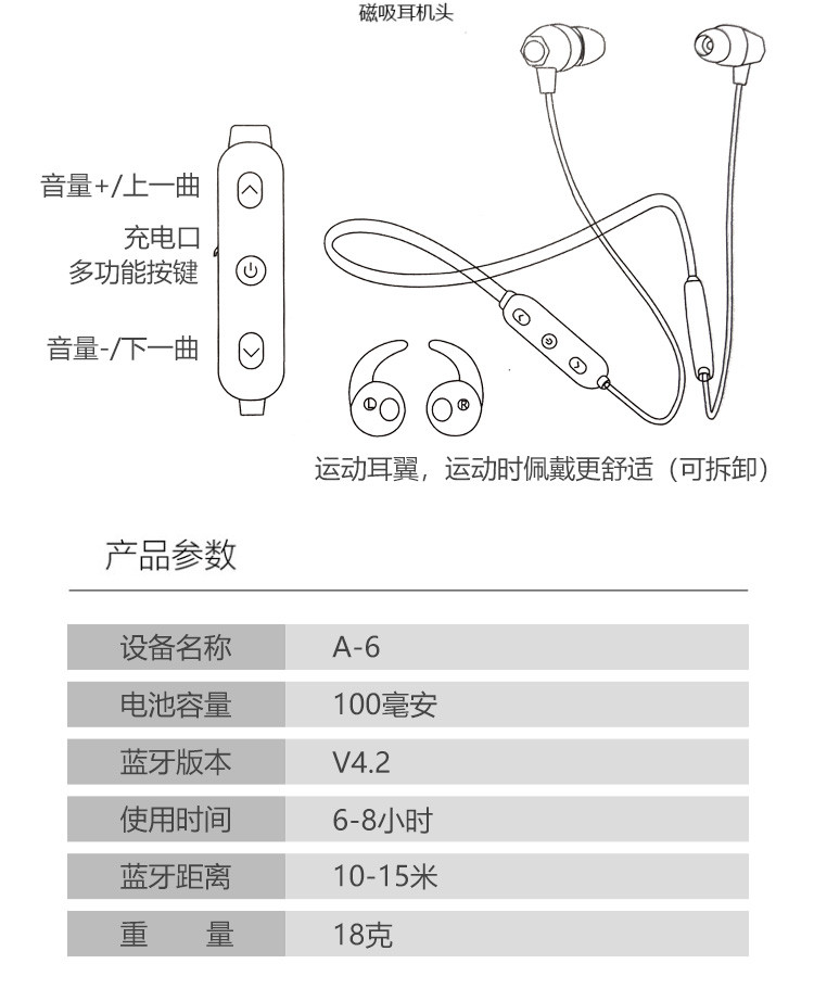 OKSJ 无线运动蓝牙耳机跑步防水音乐入耳式耳机苹果安卓通用A-6