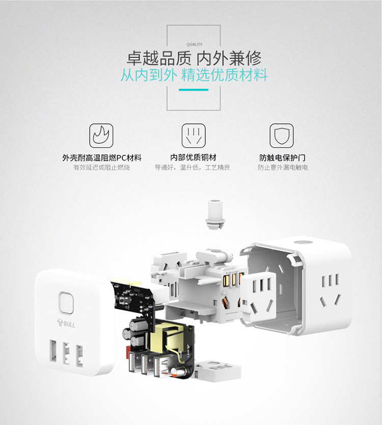 公牛（BULL） 魔方智能USB插座/插线板/排插/接线板/拖线板 GN-U8303U