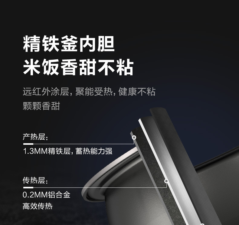 美的/MIDEA 电饭煲电饭锅IH电磁加热3L智能预约电饭煲精铁釜内胆家用电饭煲MB-HS3033